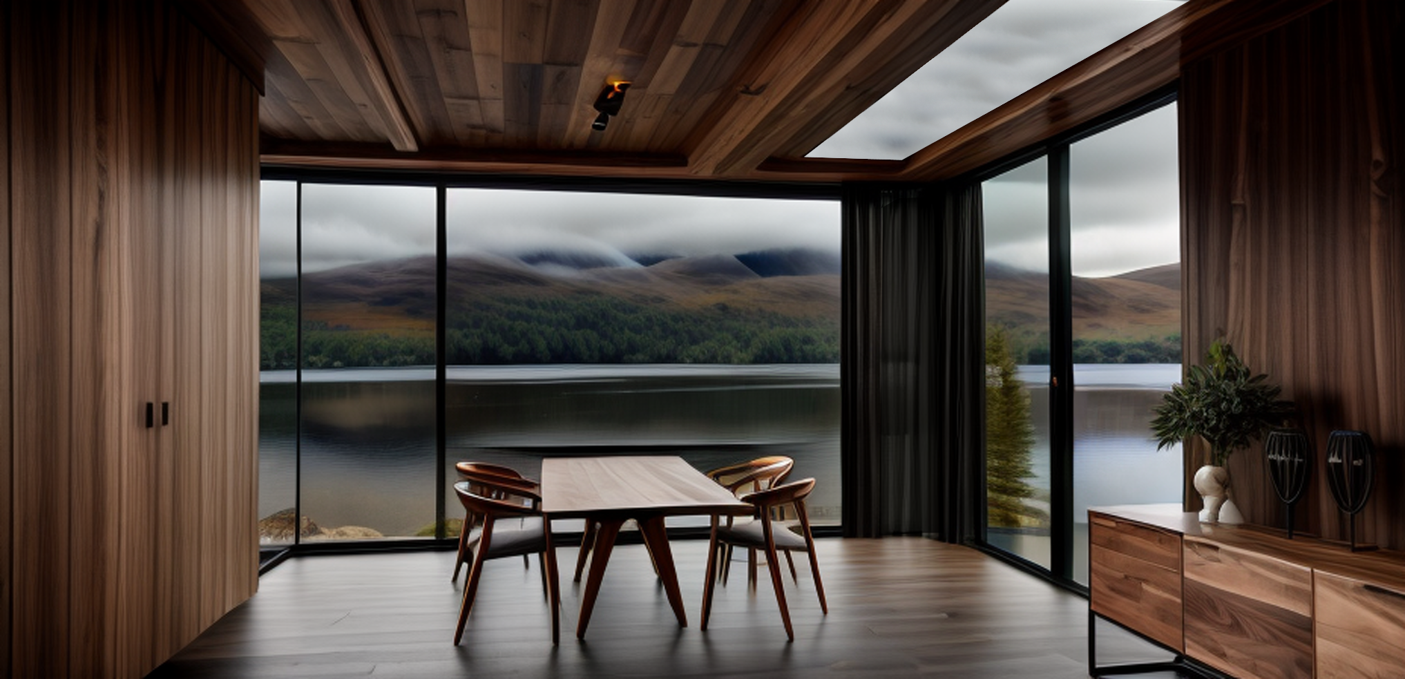 modern house with view of over loch